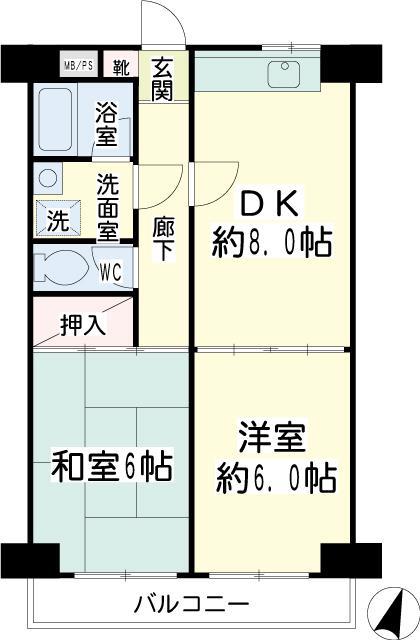 グリーンハイツ平安(2DK/2階)の間取り写真