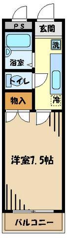 クールドゥソレーュ福生(1K/1階)の間取り写真