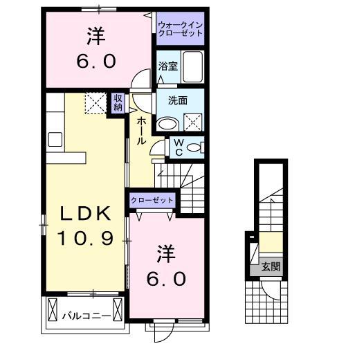 テ・ルサーマ E 2LDK(2LDK/2階)の間取り写真