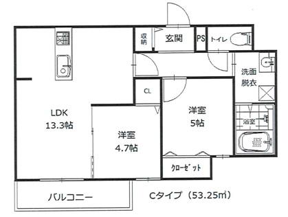 RIVIERE西宮(2LDK/3階)の間取り写真