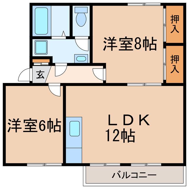 ファミールI A棟(2LDK/1階)の間取り写真