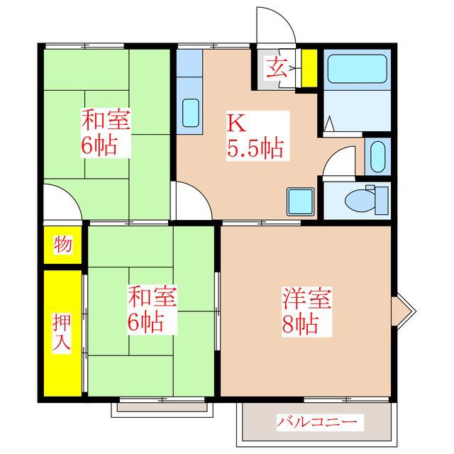 ルミエール1号棟(3K/2階)の間取り写真