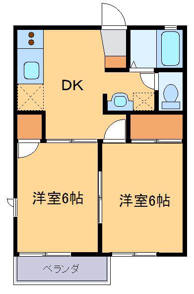 ボナール千吉良A(2DK/2階)の間取り写真