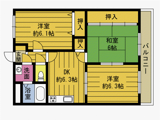 エスティアム田園B(3DK/1階)の間取り写真