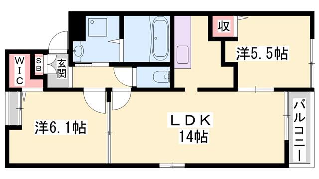 マカニカイ江井島(2LDK/3階)の間取り写真