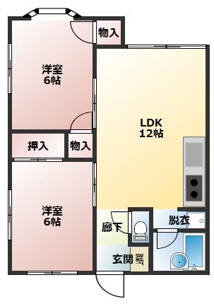本町ハイムC棟(2LDK/1階)の間取り写真