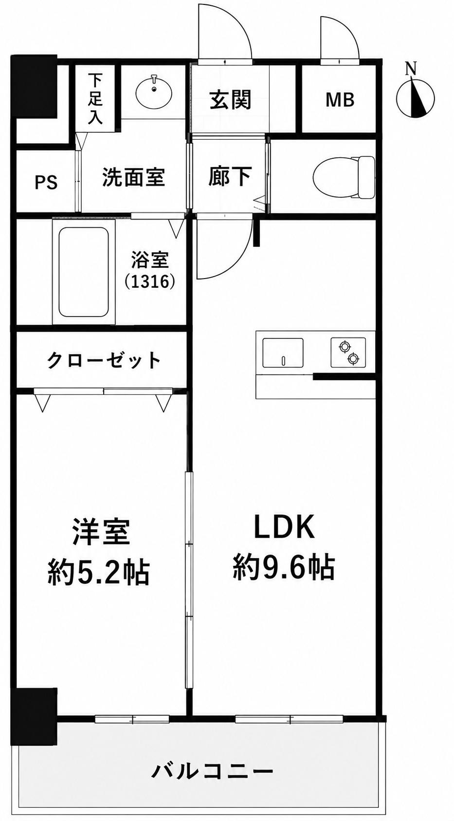 ディームス江坂(1LDK/2階)の間取り写真