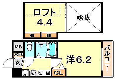 エステムコート三宮イーストポルトマーレ(1K/2階)の間取り写真
