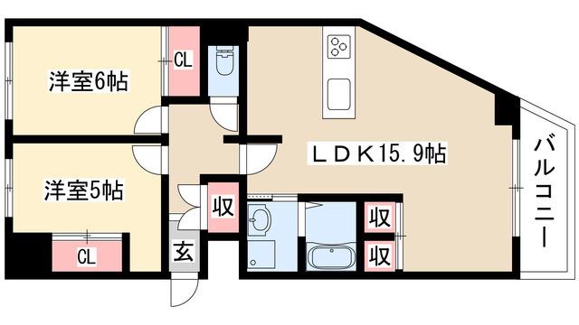 PLATZ KAKUOZAN(2LDK/1階)の間取り写真