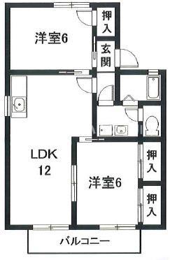 セジュール東山B棟(2LDK/2階)の間取り写真