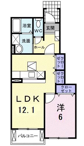 ベル・カーサB(1LDK/1階)の間取り写真