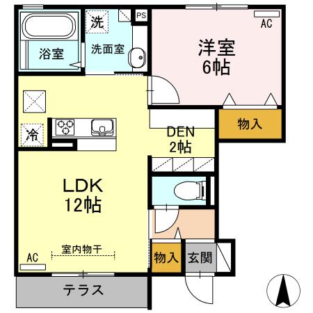JR水戸線 下館駅 徒歩37分 2階建 築10年(1LDK/1階)の間取り写真