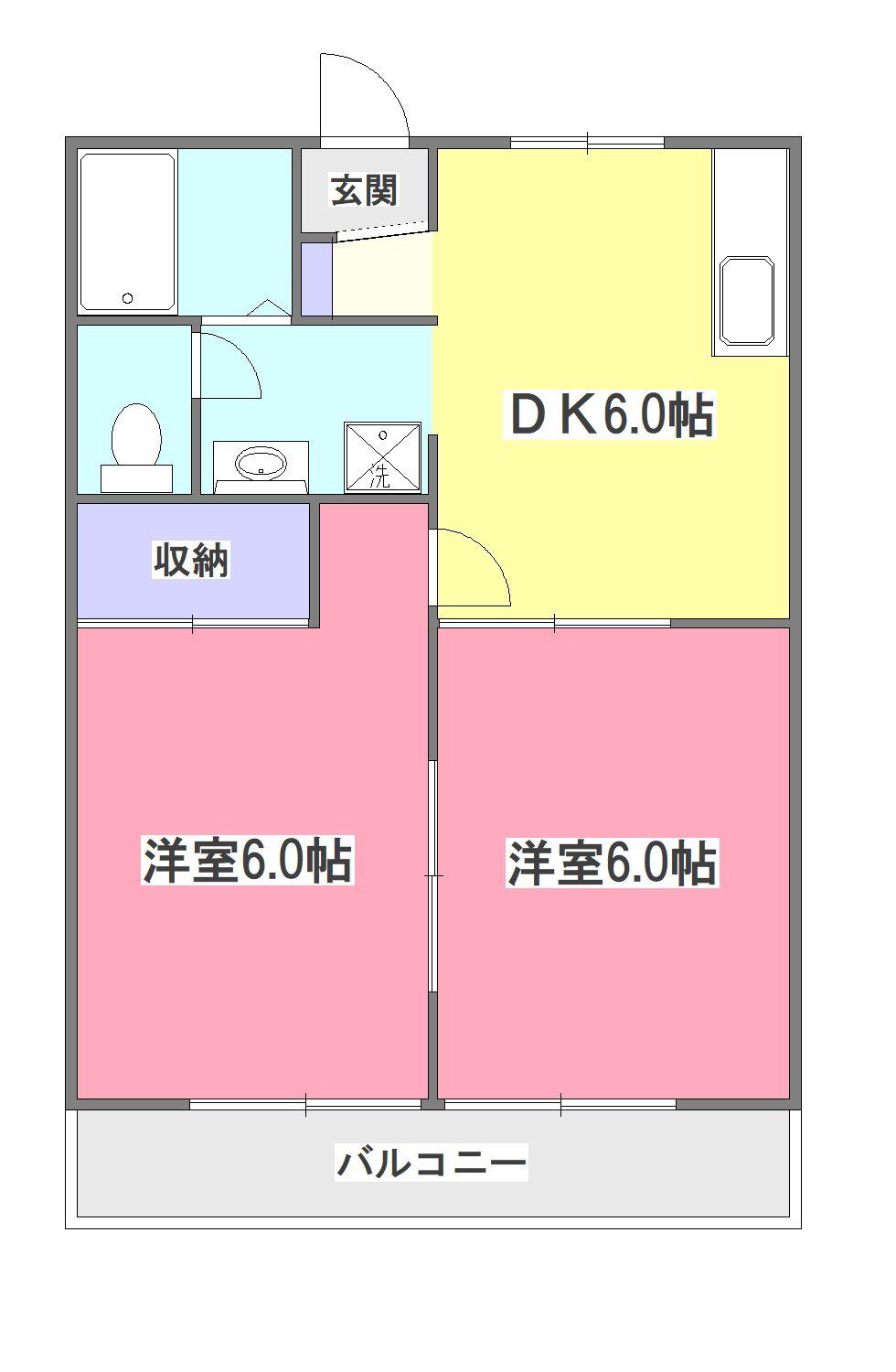 ツインヒルI(2DK/1階)の間取り写真