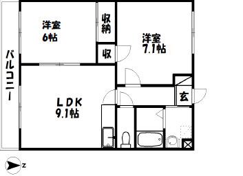 ベルデュール(2LDK/2階)の間取り写真