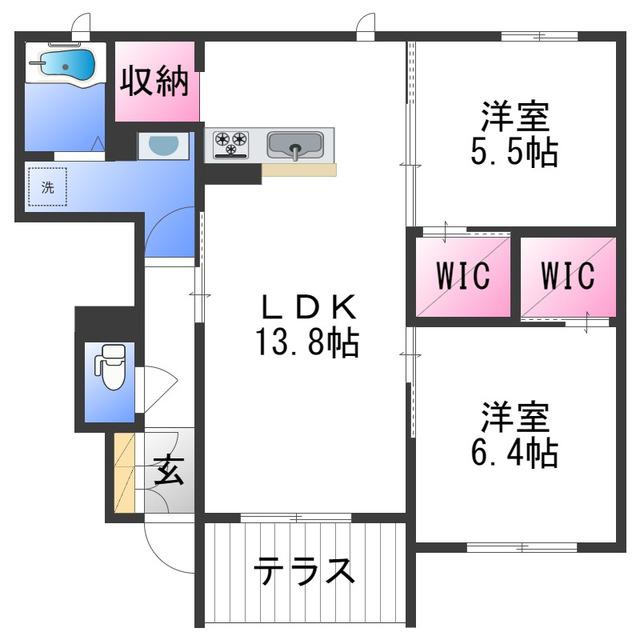 シャーメゾン重根ウエスト(2LDK/1階)の間取り写真