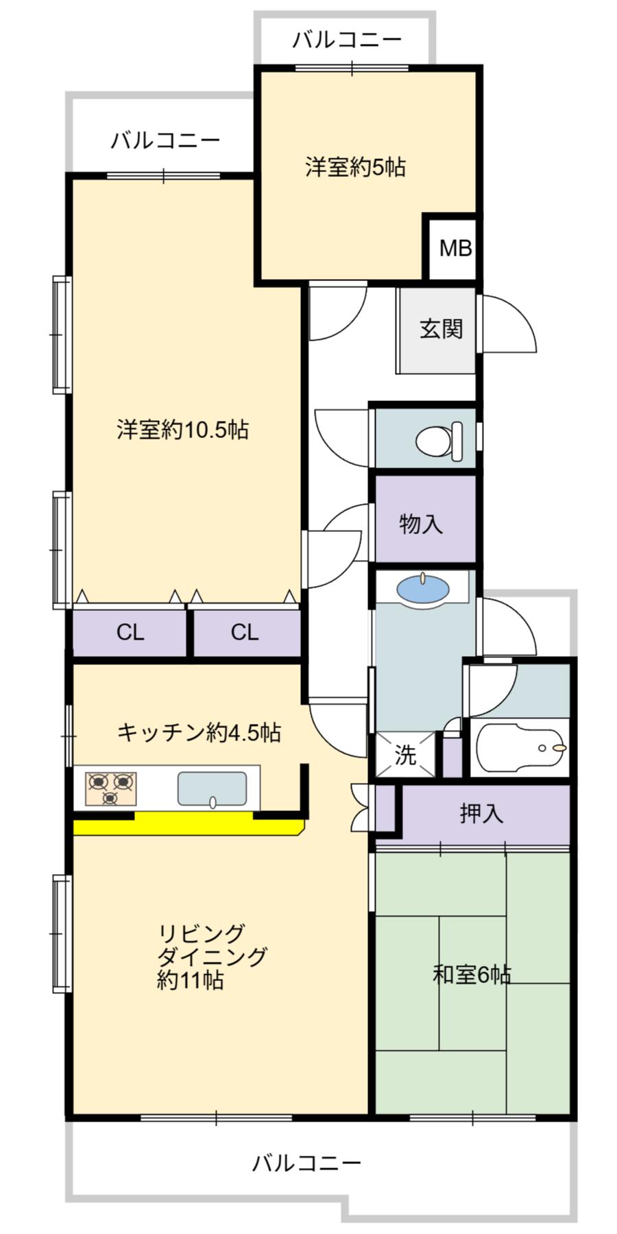 朝日プラザ船橋セントラルコーポ弐番館(3LDK/4階)の間取り写真