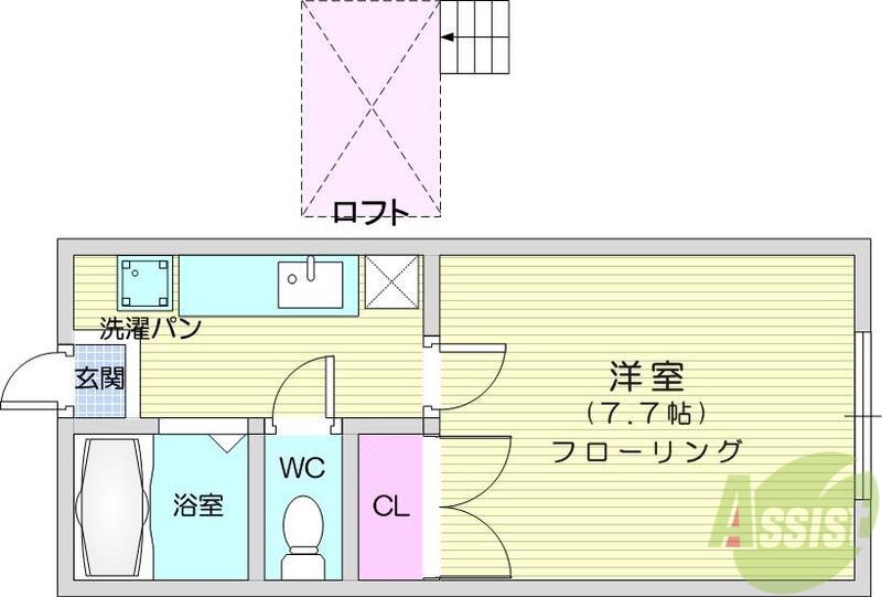 ホワイトキャッスル郡山ビレジA棟(1K/1階)の間取り写真