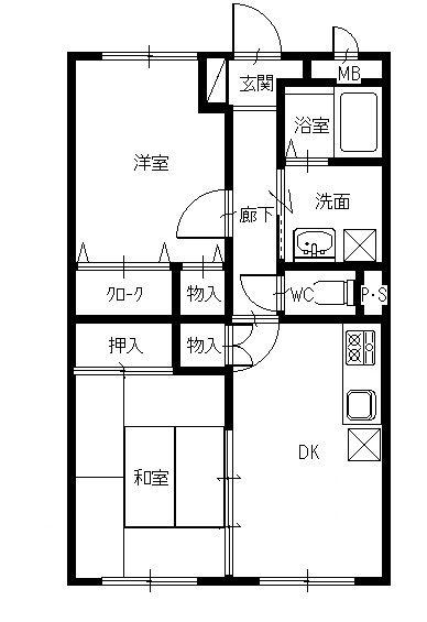 グレーシア緑町B(2DK/3階)の間取り写真