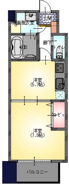 ヴィアーレ北仙台(1DK/12階)の間取り写真