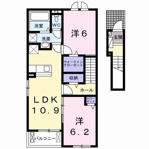 ロータス田川1(2LDK/2階)の間取り写真