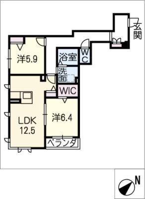 ラシュレ(2LDK/2階)の間取り写真