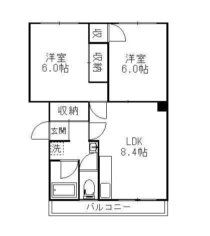 春採ハイツ(2LDK/1階)の間取り写真