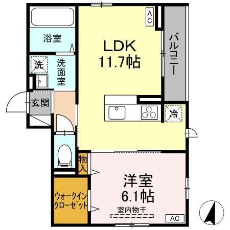 DーROOM遠見塚I(1LDK/3階)の間取り写真
