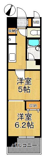 ヴィラ東中通(2K/4階)の間取り写真