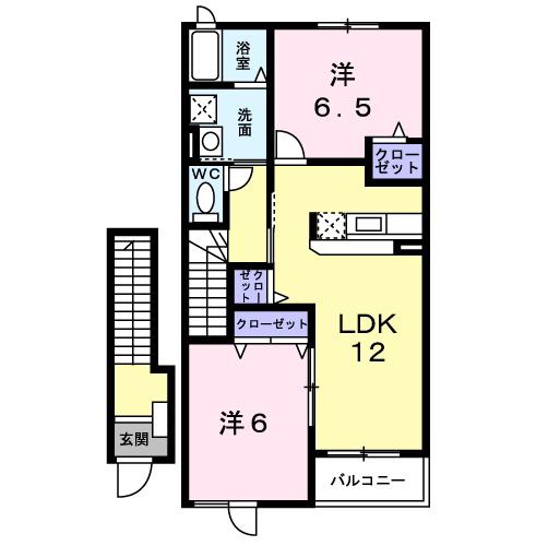 ジュネスカーサ(2LDK/2階)の間取り写真