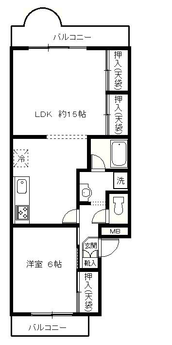 エルムハイツ大倉山(1LDK/3階)の間取り写真