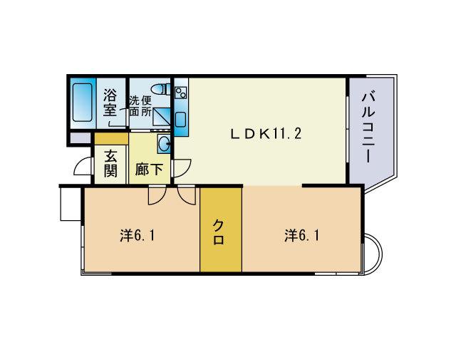 エバシオン平尾(2LDK/2階)の間取り写真