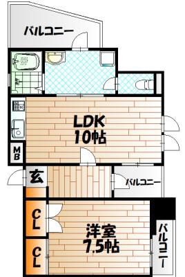 GALA小倉(1LDK/3階)の間取り写真