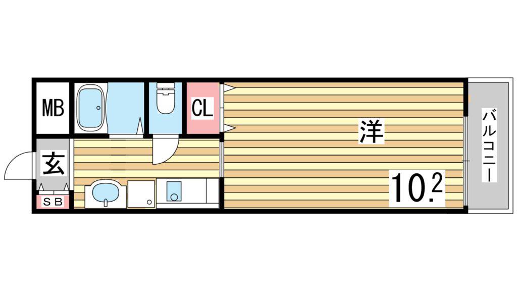 サンビレッジ中芦屋(1K/2階)の間取り写真