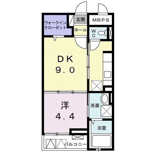 ヴェルジェ天王町(1DK/2階)の間取り写真