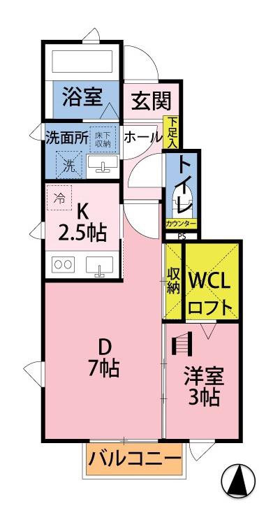 ボヌールシュエットA棟(1DK/2階)の間取り写真