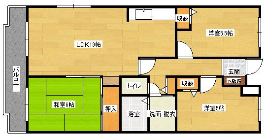 カーサ中筋(3LDK/1階)の間取り写真