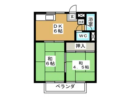 津田ハイツ 中棟(2DK/2階)の間取り写真