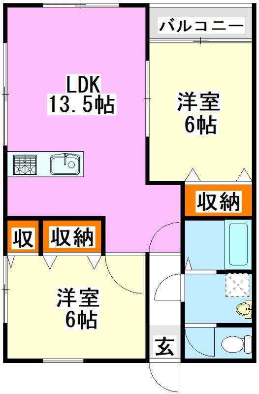 ライフステージ新町B(2LDK/2階)の間取り写真