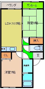 サンライズ原(2LDK/1階)の間取り写真