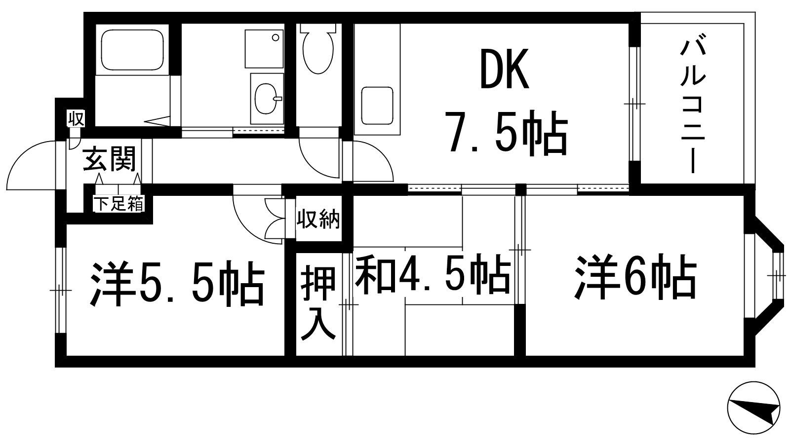 ボナール中西(3DK/1階)の間取り写真