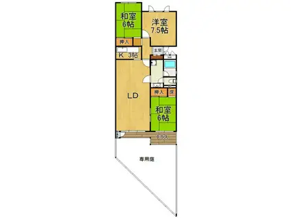 ライブタウン仁川北棟(3LDK/1階)の間取り写真