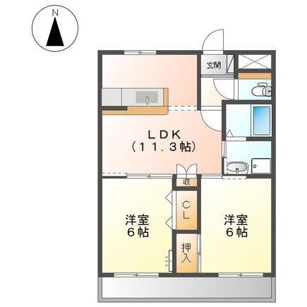 ウッドヴェール(2LDK/2階)の間取り写真