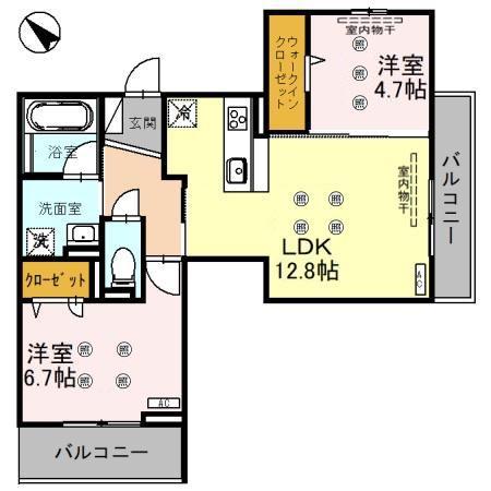 D-ROYAL中央 イースト(2LDK/3階)の間取り写真