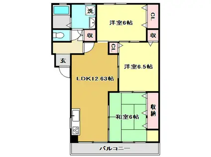 ハピネスシティ(3LDK/2階)の間取り写真