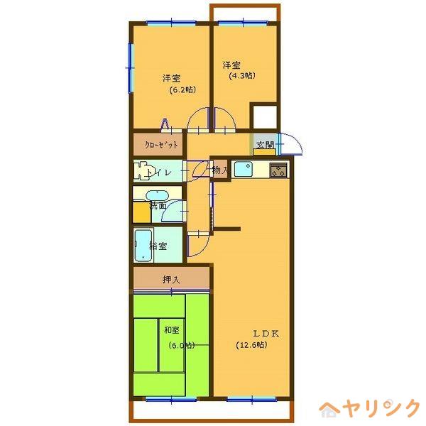パークノヴァ亀の井(3LDK/2階)の間取り写真