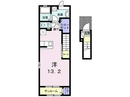 シュガー レイ(ワンルーム/2階)の間取り写真