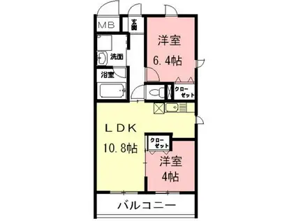 ポルテ ボヌール(2LDK/2階)の間取り写真