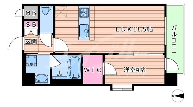 スプランディッド中之島DUE(1LDK/5階)の間取り写真