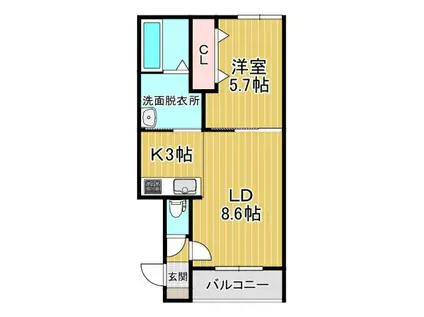 CLALAI(1LDK/2階)の間取り写真