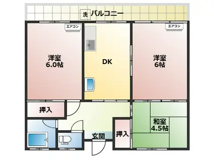 毘舎丸ハイツ(3DK/2階)の間取り写真